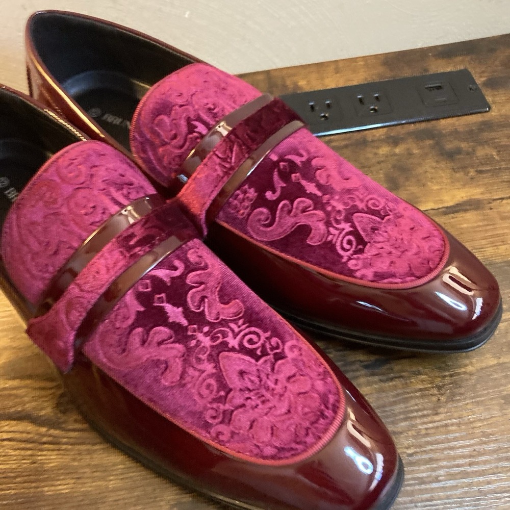 Bruno Marc Mens Sz 12 Tuxedo Loafers Red Velvet Slip-on Dress Shoe Fashion Prom - Picture 7 of 13
